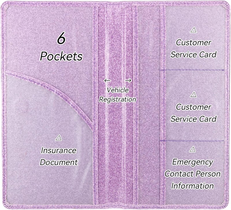 Miunice Car Registration and Insurance Holder, Bling Premium Pu Leather Vehicle Glove Box Organizer, Prefect Leather License Registration Holder for Driver License, Cards & Essential Documents (Purple) - Image 2